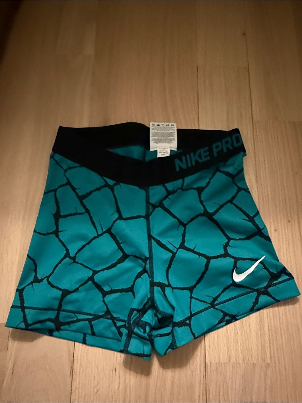 Nike Pro Teal and Black Crackle Print Compression Shorts
